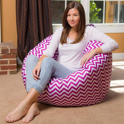 Posh Beanbags Bean Bag Chair, X-Large-48in, Pattern Chevron Purple and White