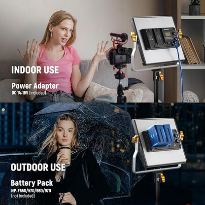 NEEWER 2 Pack Bi Color Dimmable 480 LED Video Light and Stand Kit, 28W 3200K-5600K CRI 96+ LED Panel with U Bracket, 75" Light Stand, Cleaning Cloth, Bag for YouTube Video Recording Studio Photography