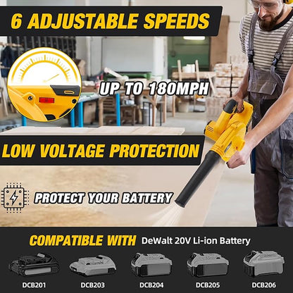 Cordless Leaf Blower for Dewalt 20V Max Battery,Electric Jobsite Air Blower with Brushless Motor,6 Variable Speed Up to 180MPH,2-in-1 Handle Electric Blower and Vacuum Cleaner(Battery Not Included)