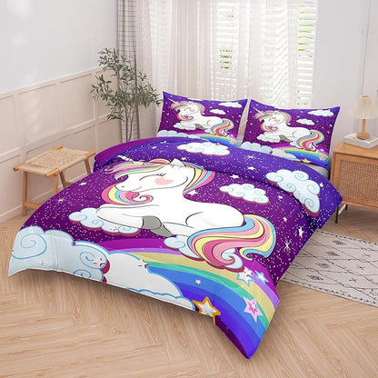 Tailor Shop Unicorn Bedding Sets King Size,Purple Unicorn Comforter Sets for Girls Kids Teens with 2 Pillowcase…