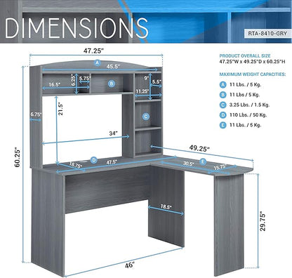 NicBex Laik-DW-00039-DX Desks, 47.25" W x 49.25" D x 62.5" H, Gray