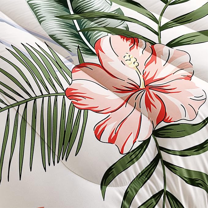 Flamingo Comforter Set Twin Size Tropical Flamingo Palm Tree Leaf Pattern Bedding Set Flower Quilted Duvet for Kids Girls Boys Adult with 1 Comforter and 2 Pillowcases