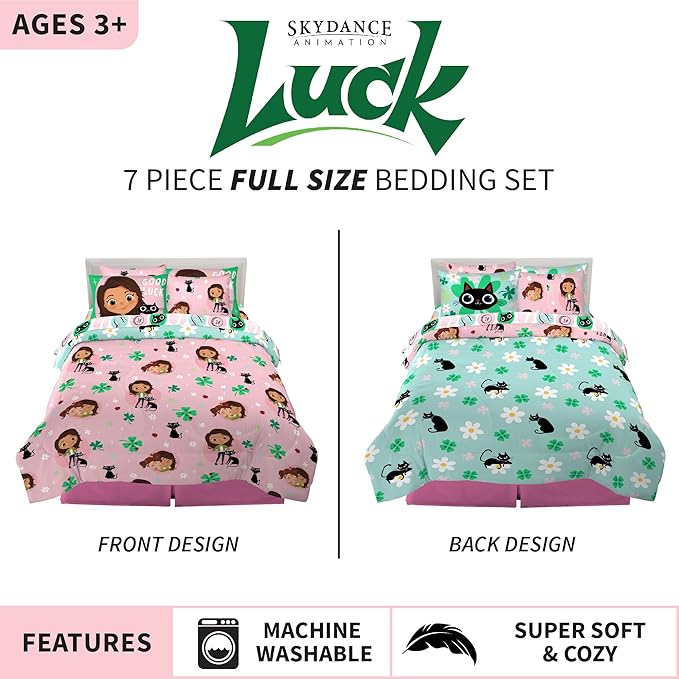 Skydance Luck Kids Bedding Super Soft Comforter and Sheet Set with Sham, 7 Piece Full Size, By Franco