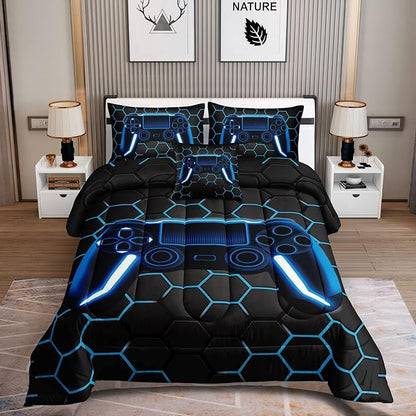 5 Pieces Gaming Bedding Set for Boys Gamer Comforter Set Twin Size,Game Controller Comforter for Boys Kids Teen 3D Gamepad Microfiber Bedding Sets 5 Pieces Bed in A Bag Sets-H50022,Twin