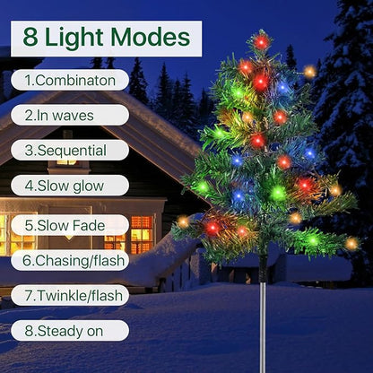 Outdoor Christmas Decorations 6-Pack Solar Christmas Tree with 8 Lighting Modes 120 Multi-Color Lights for House Outside Pathway Yard Garden Walkway Lawn Patio Front Porch Door