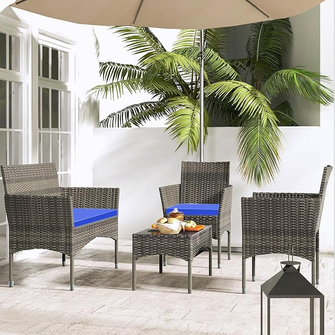 Patio Furniture, 4 Piece Conversation Set, Outdoor Wicker Rattan Table and Chairs, Sectional Sofa with Thick Cushion for Garden, Yard, or Porch, Light Brown