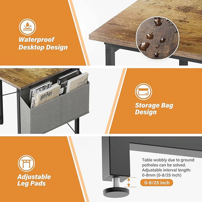 HealSmart 32 Inch Computer Desk Home Writing Study Worktable with Storage Bag for Bedroom, Office, Apartment, Brown
