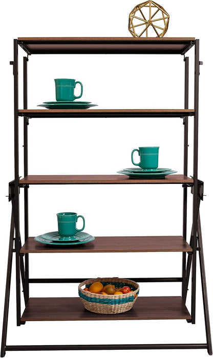 Origami modern 2 in 1 shelf to table Style, Organizer Deco Rack magically turn to a table/desk in a second,Fully assembled, Vintage Bronze/Oak/US patent pending (STT-VBWOAK)