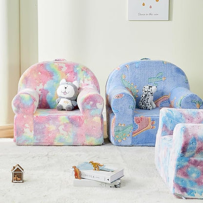 Toddler Chair Kids Plush Chair Sherpa Kids Chairs, Toddler Couch Bean Bag Chairs for Kids Gaming Chair for Kids Glow in The Dark, Rainbow Pink