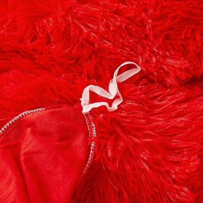 FOPPA Christmas red Comforter Cover Set Queen - Ultra Soft Plush red Bedding Sets 3 Pieces (1 Faux Fur Duvet Cover + 2 Faux Fur Pillow case) red Bed Set Queen (Red, Queen)