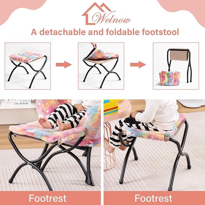 Welnow Toddler Kids Lazy Chair with Ottoman, Glow in The Dark Accent Comfy Lounge Children Armchair Couch with Removable Cover, Detachable Reading Chair with Footrest for Boy or Girl