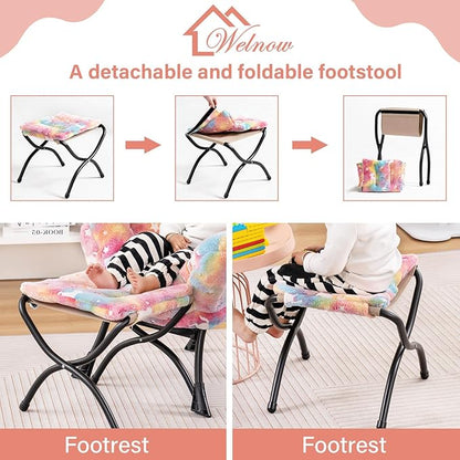 Welnow Toddler Kids Lazy Chair with Ottoman, Glow in The Dark Accent Comfy Lounge Children Armchair Couch with Removable Cover, Detachable Reading Chair with Footrest for Boy or Girl