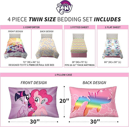 Franco Kids Bedding Super Soft Microfiber Comforter and Sheet Set, 4 Piece Twin Size, My Little Pony
