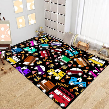Car Rug Play Mat Kids Rugs for Playroom Car Rug for Boys Room Kids Mat Construction Play Mat Car Play Rug Car Carpet for Kids Carpet for Bedroom Truck Rugs for Boys Room,Black 2'5''×4'