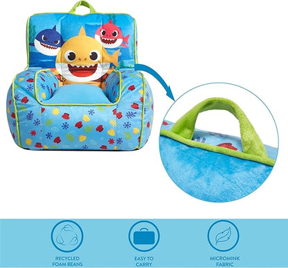 Idea Nuova Baby Shark Kids Mink Plush Bean Bag Chair with Piping & Top Carry Handle, Large