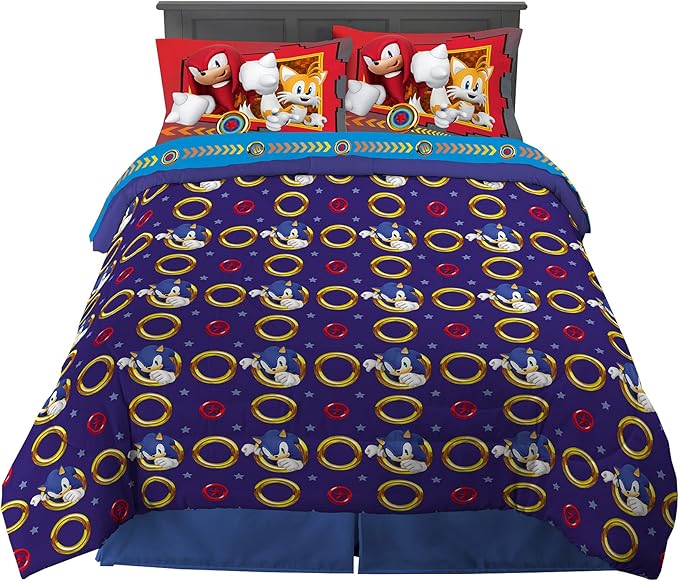 Franco Kids Bedding Super Soft Comforter and Sheet Set, 5 Piece Full Size, Sonic The Hedgehog, Anime