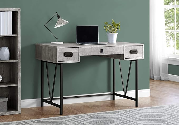Monarch Specialties Laptop Table with Drawers-Industrial Style-Metal Legs Computer Desk Home & Office, 48" L, Grey Reclaimed Wood Look