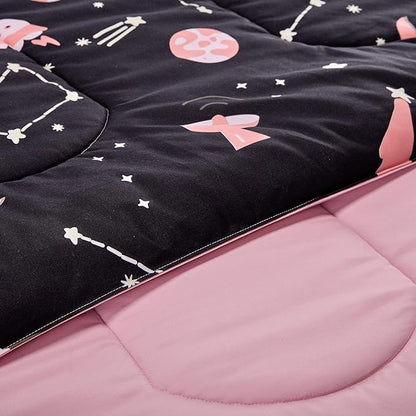 SLEEP ZONE Kids Bedding Twin Comforter Set - Super Soft & Cute Printed 2-Piece Comforter Set All Seasons for Boys, Girls, Fade Resistant, Machine Washable, Pink Galaxy