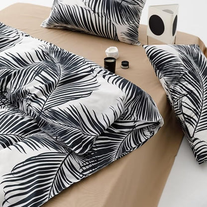 Black Leaves Comforter King Black and White Palm Leaf Printed Comforter Sets Modern Boho Black Tropical Botanical Leaves Bed Quilts for Women Men Soft Floral Palm Black King Comforters