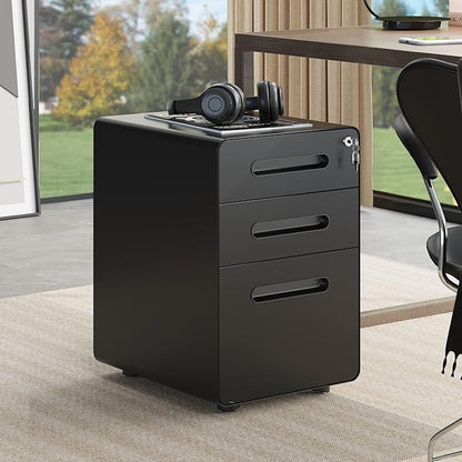 YITAHOME 3-Drawer Metal Mobile File Cabinet, Rolling Filing Cabinet with Lock, Filing Cabinet Under Desk fits Legal/A4 Size for Home/Office, Fully Assembled,Black