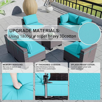 Kullavik 9PCS Outdoor Patio Furniture Set PE Wicker Rattan Sectional Sofa Patio Conversation Sets,Blue