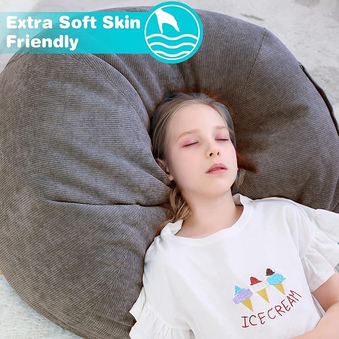 Stuffed Animal Storage Bean Bag Chair Cover (No Filler) for Kids .Soft Premium Corduroy Stuffable Beanbag for Organizing Children Plush Toys or Memory Foam Small 100L (Warm Grey)