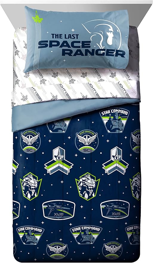 Jay Franco Disney Pixar Lightyear Space Command 5 Piece Twin Size Bed Set - includes Comforter & Sheet Set - Bedding Features Buzz - Super Soft Kids Fade Resistant Microfiber (Official Product)