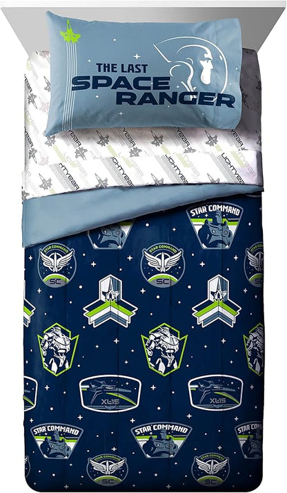 Jay Franco Disney Pixar Lightyear Space Command 5 Piece Twin Size Bed Set - includes Comforter & Sheet Set - Bedding Features Buzz - Super Soft Kids Fade Resistant Microfiber (Official Product)