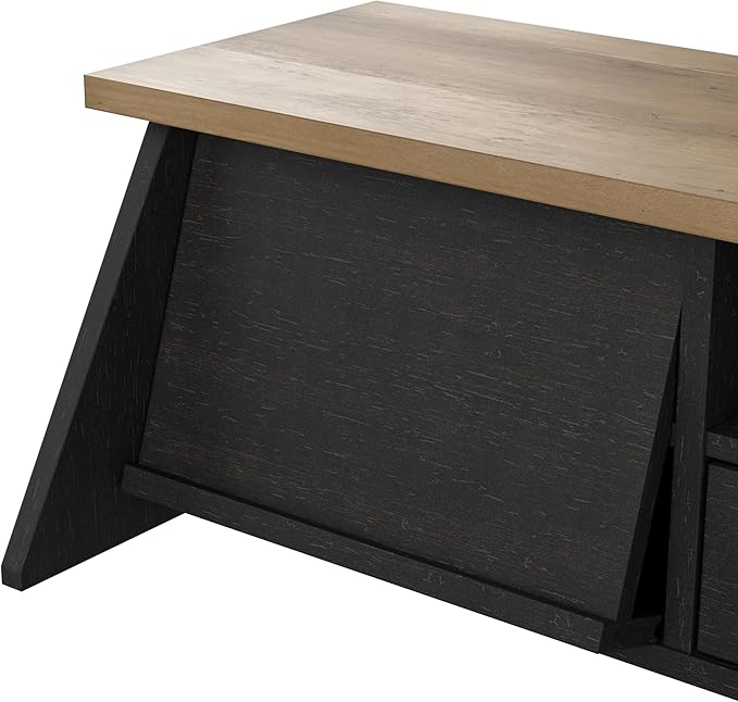Bush Furniture Mayfield 60W L Shaped Computer Desk with Storage and Desktop Organizer in Vintage Black and Reclaimed Pine | Storage for Home Office Workspace