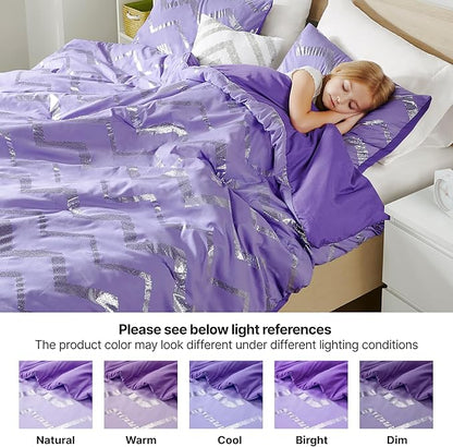 Codi Twin XL Bedding Set - Cute Purple Bed Set, Metallc Print Comforter - 3 Piece Sets for Girls, includes 1 Comforter, 1 Decorative Pillow, and 1 Pillow Case - All Season, Lightweight and Warm