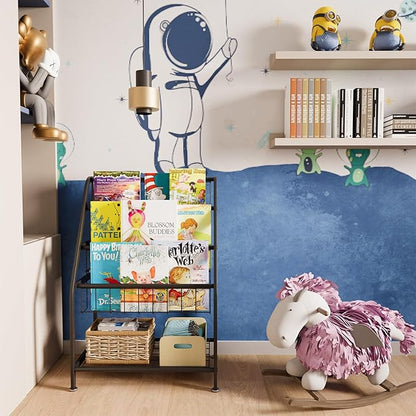 aboxoo Kids Bookshelf Todder Freestanding for Children Room 18 inches Small Toddler Bookcase Toy Organizer Play Black Stable Bookcase Bookstore Library Book Unit Storage for Small Place,Black