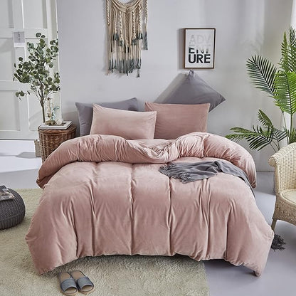 Wellboo Pink Velvet Comforter Sets California King Women Girls Blush Pink Cal King Bedding Comforters Cute Dusty Pink Adults Winter Quilt Solid Light Red Fluffy Flannel Quilt Bean Pink Fuzzy Plush Bed