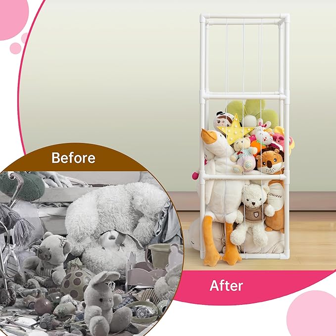 X-Large Stuffed Animal Zoo Storage Holder Stuffed Animal Storage Display Ideas PVC Plush with Bottom Net Toy Organizer Shelf Zoo Storage Cage for Doll Room Gift Play Room Nursery