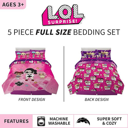 Franco Kids Bedding Super Soft Comforter and Sheet Set, 5 Piece Full Size, LOL Surprise