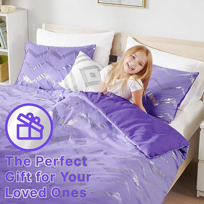 Codi Purple Comforter Set Full - Metallic Silver and Lavender Bedding Sets Queen Size - 4 Piece Set for Girls, includes 1 Comforter, 1 Decorative Pillow, 2 Pillow Cases - All Season Warm