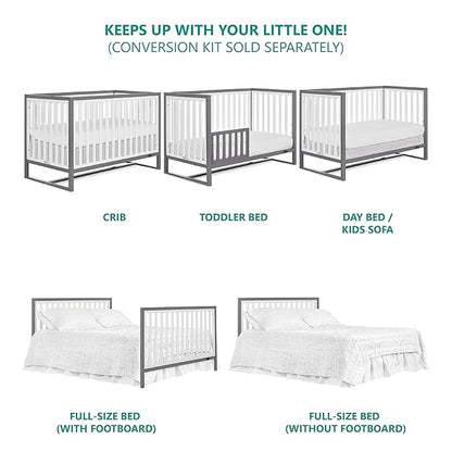 Arlo 5-in-1 Convertible Crib in Steel Grey and White, JPMA Certified, 3 Mattress Height Settings, Non-Toxic Finish, Made of Sustainable and Sturdy Pinewood