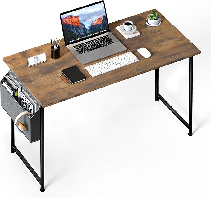 HealSmart 47 Inch Computer Desk Home Writing Study Worktable with Storage Bag for Bedroom, Office, Apartment, Brown