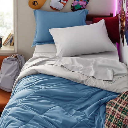 Bedsure Blue Twin XL Comforter Set - 5 Pieces Reversible Blue Bed Set Twin XL with Comforters, Sheets, Pillowcase & Sham, Blue Bedding Set for College