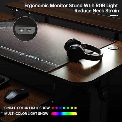 EUREKA ERGONOMIC Standing Desk Electric Adjustable Height (61"x43") Computer Desk with Keyboard Tray, Sit Stand Desk L Shaped Desk for Work/Home Office,Dual Motor,Memory Presets,2 USB/RGB,Walnut/Left