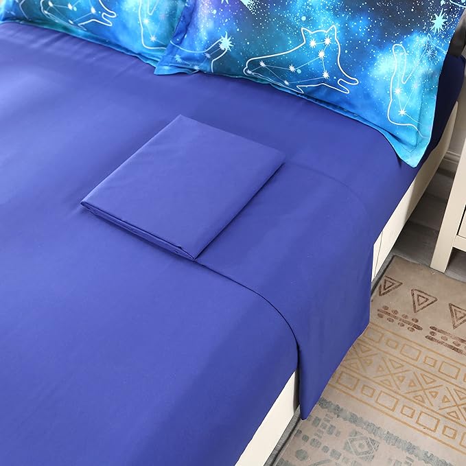 Wowelife Galaxy Bedding Set Full Size 5 Pieces Galaxy Space Comforter Set Blue 3D Galaxy Kids Comforter Sets Lightweight with Comforter, Flat Sheet, Fitted Sheet and 2 Pillowcases