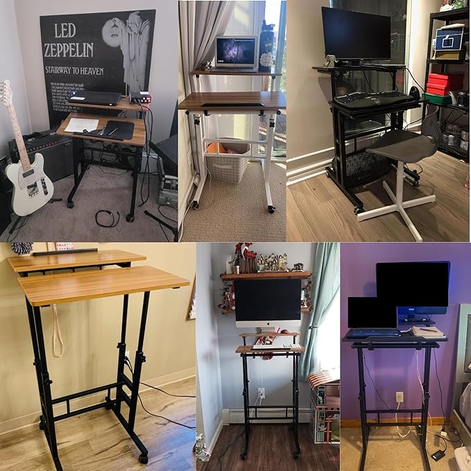sogesfurniture Mobile Standing Desk Laptop Workstation on Wheels, Adjustable Computer Desk for Standing or Sitting, Maple 101-MP