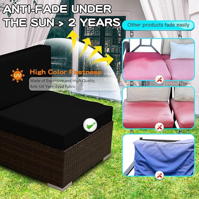 ClawsCover 7Pack Outdoor Seat and Back Cushions Replacement Covers Fits for 4-Seater 4Pieces Wicker Rattan Patio Conversation Set Sectional Couch Chair Furniture,Navy-Include Cover Only