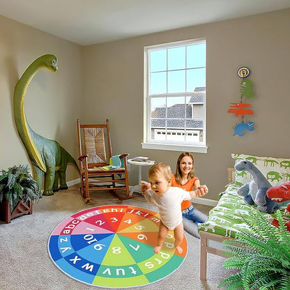 Eanpet Alphabet Circle Rug for Nursery 4ft Round Area Rug for Boys and Girls Nonslip Kids Carpet for Playroom Educational Baby Play Mat Large Indoor Floor Mats for Children Toddlers,Rainbow