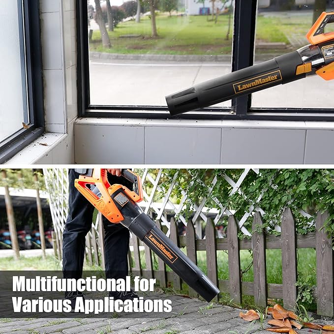 LawnMaster CLBL4016A Cordless Leaf Blower 40V Max with 2.0Ah,Battery Powered Leaf Blower Lightweight for Lawn Care, Leaves and Snow Blowing(Battery & Quick Charger)