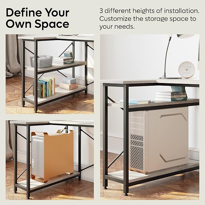 Bestier Small L Shaped Desk with Shelves 47 Inch Reversible Corner Computer Desk Writing Gaming Storage Table for Home Office Small Space, Gray Oak