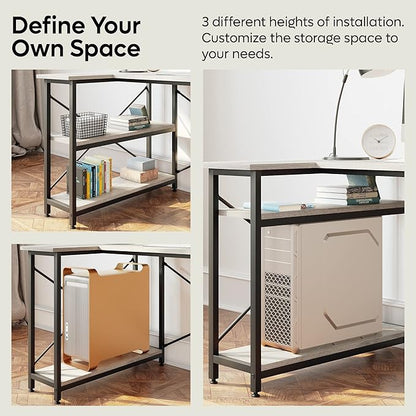 Bestier Small L Shaped Desk with Shelves 47 Inch Reversible Corner Computer Desk Writing Gaming Storage Table for Home Office Small Space, Gray Oak