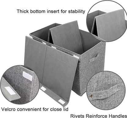 popoly Large Toy Box Chest with Lid, Collapsible Sturdy Toy Storage Organizer Boxes Bins Baskets for Kids, Boys, Girls, Nursery, Playroom, 25"x13" x16" (Linen Gray)