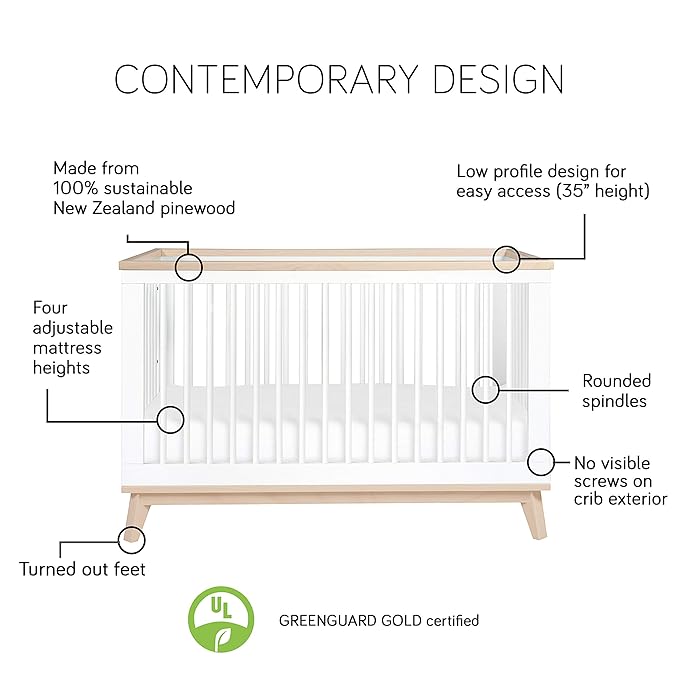 Babyletto Scoot 3-in-1 Convertible Crib with Toddler Bed Conversion Kit in White, Greenguard Gold Certified