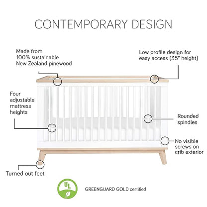 Babyletto Scoot 3-in-1 Convertible Crib with Toddler Bed Conversion Kit in White, Greenguard Gold Certified