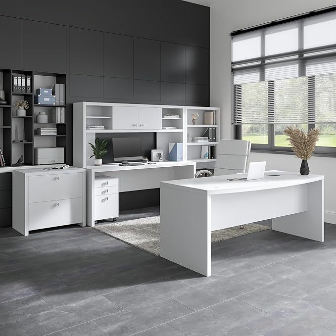 Bush Business Furniture Echo Bow Front Desk, 72W, Pure White